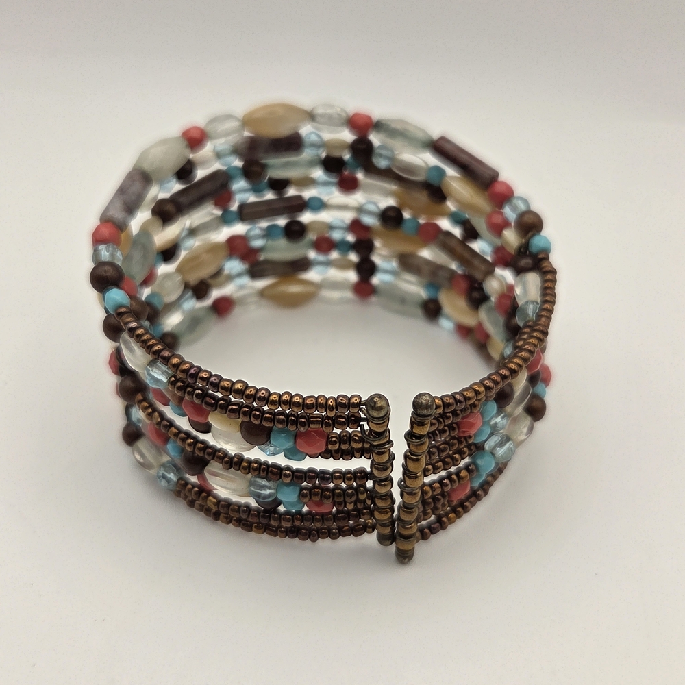 Boho Beaded Bracelet Earthy Tones Flexible Colorful - Picture 12 of 12